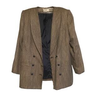 VTG Gray Black Tweed Blazer Shoulder Pads work office professional Size 10/11